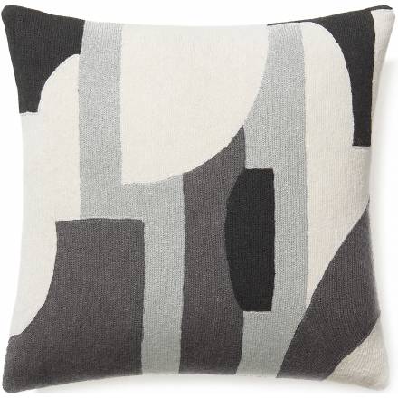 Judy Ross Textiles Hand-Embroidered Chain Stitch Composition Throw Pillow cream/ice/dark grey/charcoal
